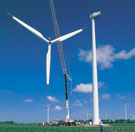 Image:  Assembly of a wind turbine in an arable field